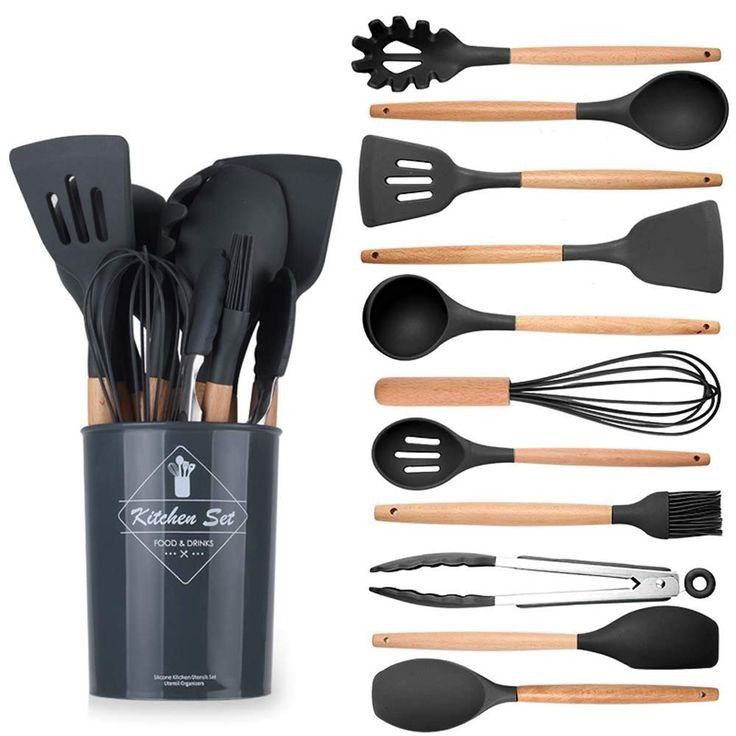 سرویس کفگیر و ملاقه 12 پارچه Kitchenware Set مشکی 3 سرویس کفگیر و ملاقه 12 پارچه Kitchenware Set مشکی