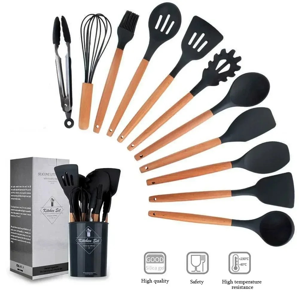 سرویس کفگیر و ملاقه 12 پارچه Kitchenware Set مشکی 2 سرویس کفگیر و ملاقه 12 پارچه Kitchenware Set مشکی