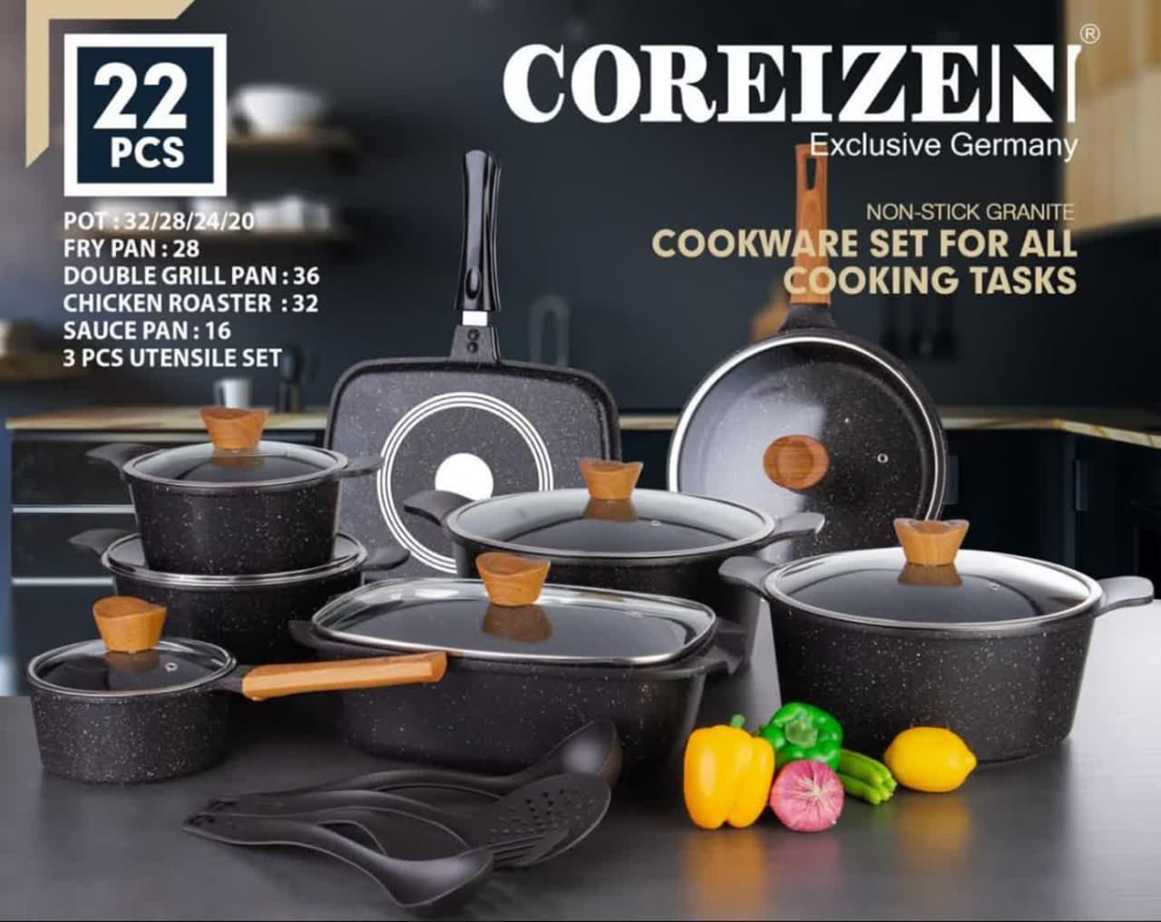 سرویس قابلمه گرانیت 22 پارچه کوریزن Coreizen مدل NS-731 4 سرویس قابلمه گرانیت 22 پارچه کوریزن Coreizen مدل NS-731