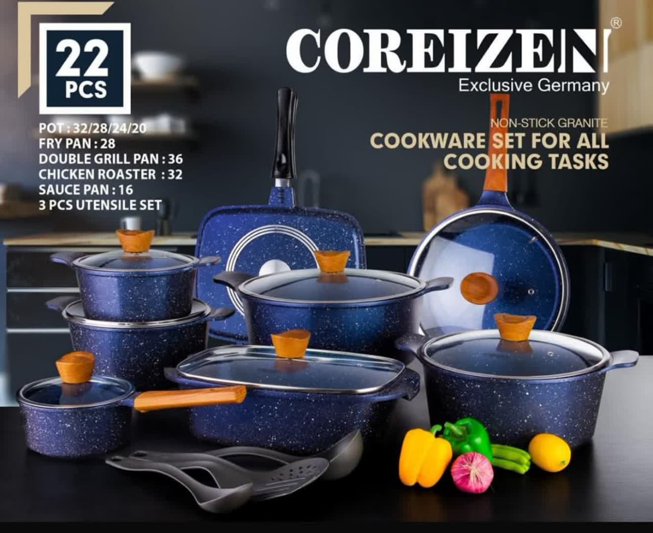 سرویس قابلمه گرانیت 22 پارچه کوریزن Coreizen مدل NS-731 2 سرویس قابلمه گرانیت 22 پارچه کوریزن Coreizen مدل NS-731