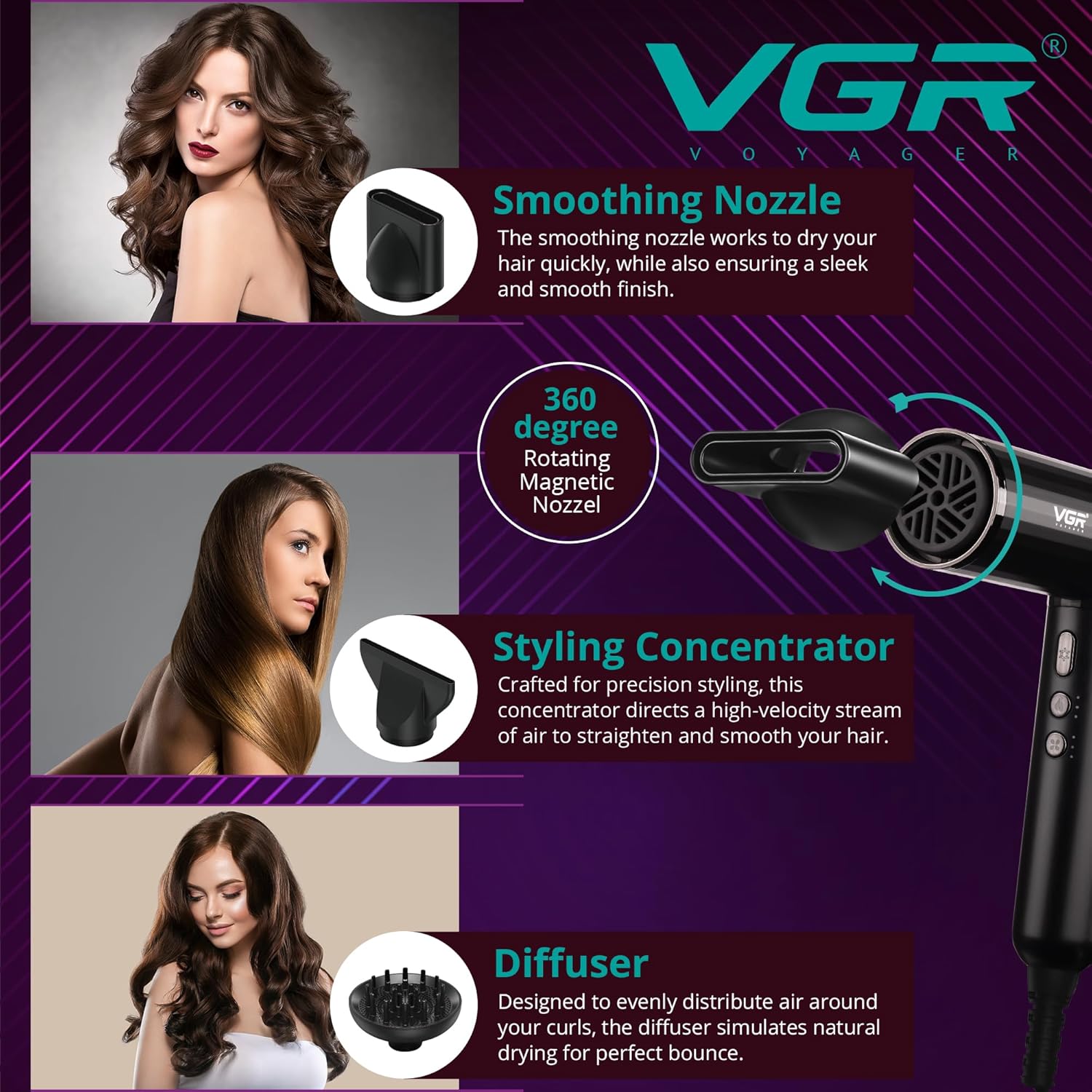 سشوار حرفه ای وی جی آر VGR مدل V-427 6 سشوار حرفه ای وی جی آر VGR مدل V-427