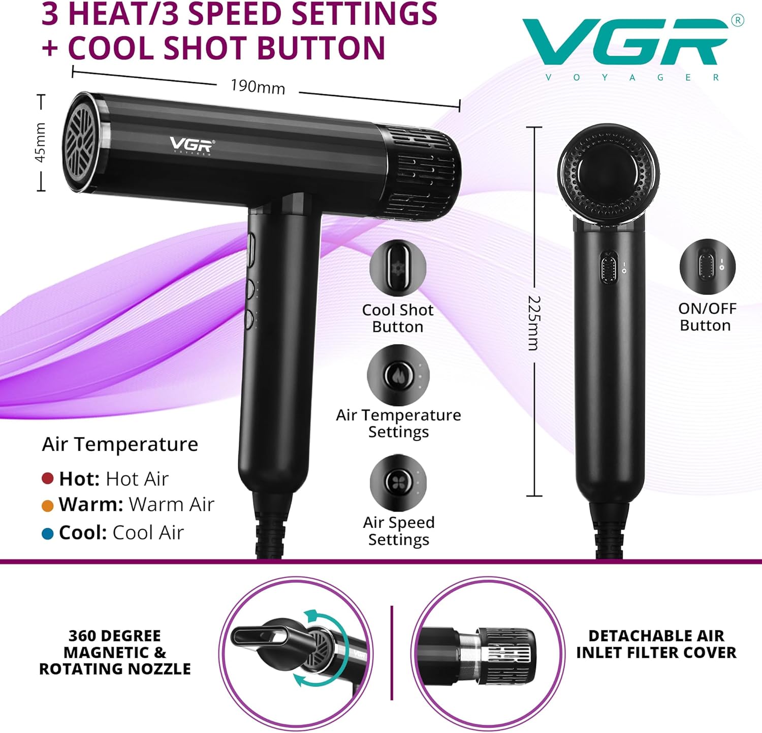 سشوار حرفه ای وی جی آر VGR مدل V-427 5 سشوار حرفه ای وی جی آر VGR مدل V-427